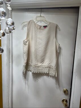 Vince Camuto Cream Crochet-Hem Sleeveless Blouse